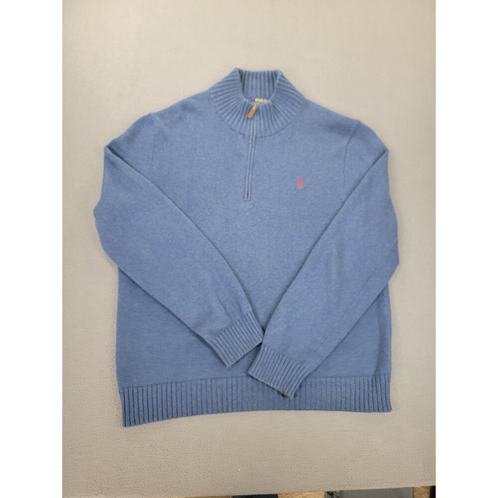 Polo Ralph Lauren Sweater Mens Large Blue‎ Quarter Zip Mock Neck Pony Logo Knit